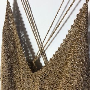 J CREW shimmery crochet gold tank top